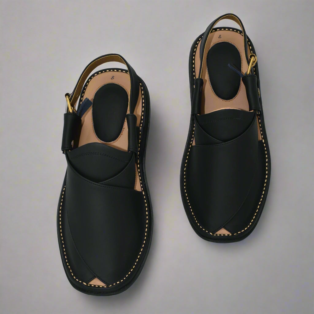 GoGo Black Leather Chappal
