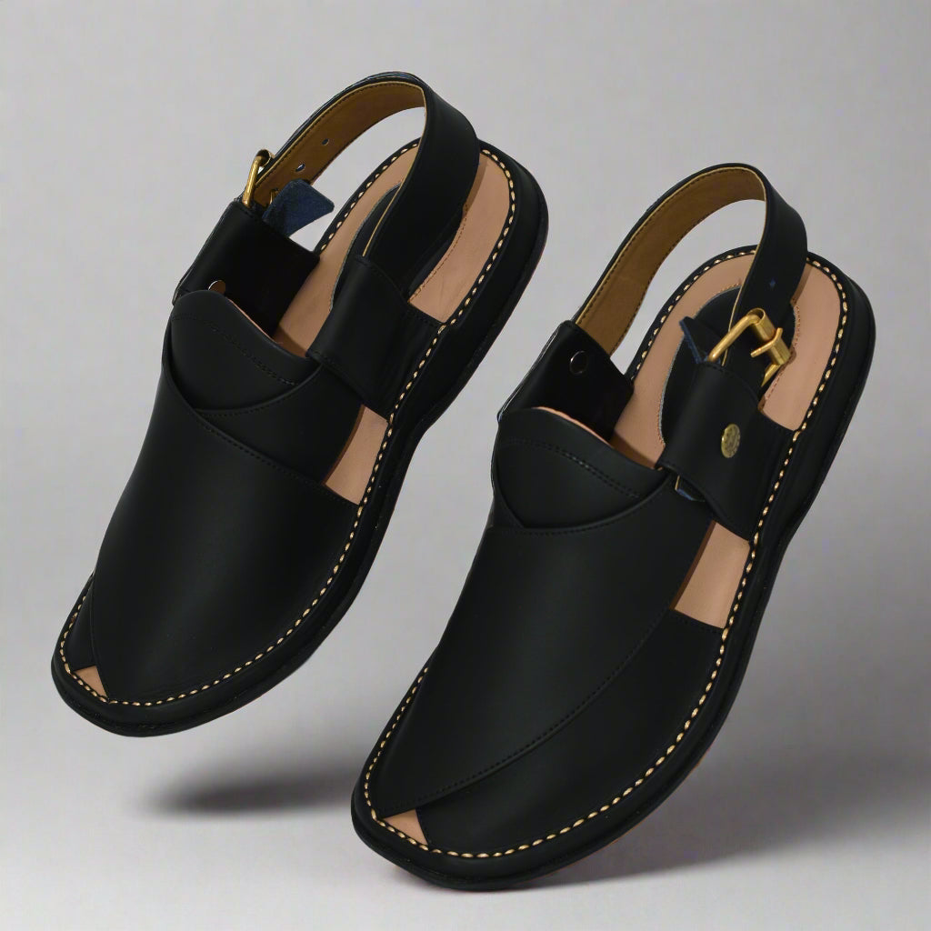 GoGo Black Leather Chappal