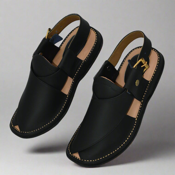 GoGo Black Leather Chappal