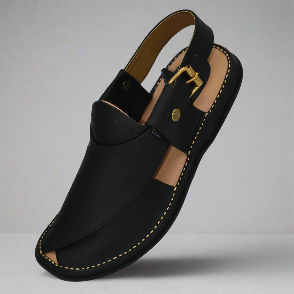 GoGo Black Leather Chappal