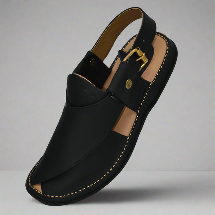 GoGo Black Leather Chappal