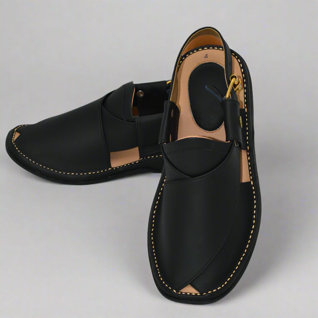GoGo Black Leather Chappal