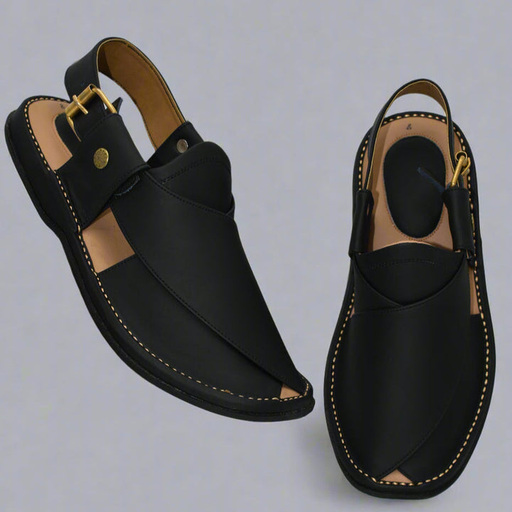 GoGo Black Leather Chappal